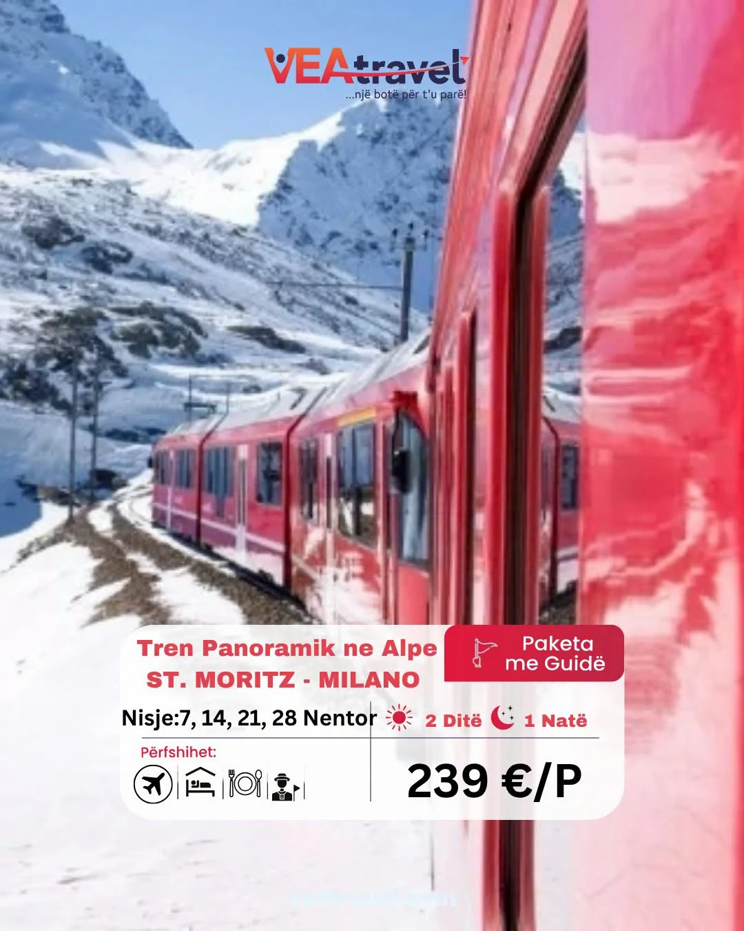 Treni panoramik në Alpe, St. Moritz – Milano