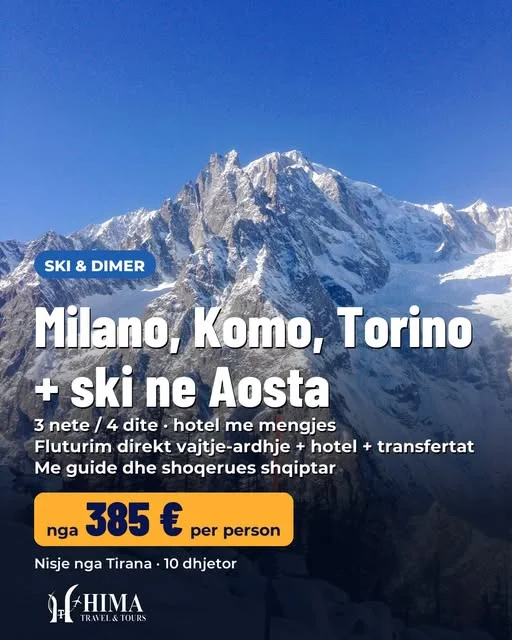 Milano, Komo, Torino dhe ski në Aosta